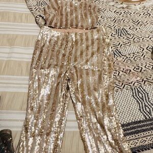 Sequin Gold Women's Pants and crop top